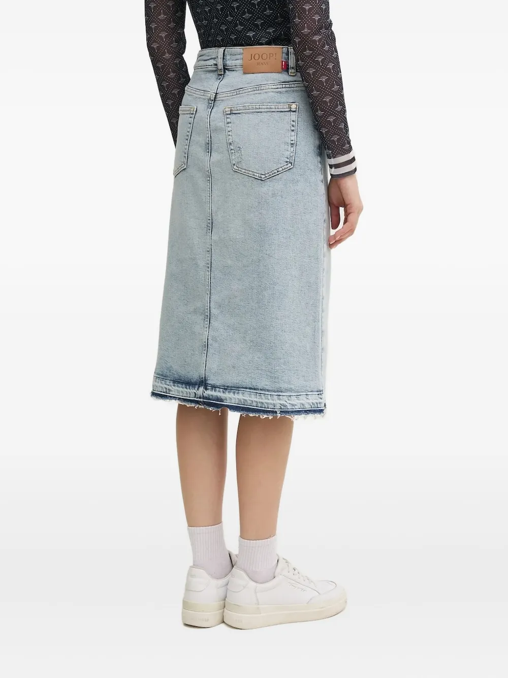 Joop! Romy frayed-hem denim midi skirt Blauw