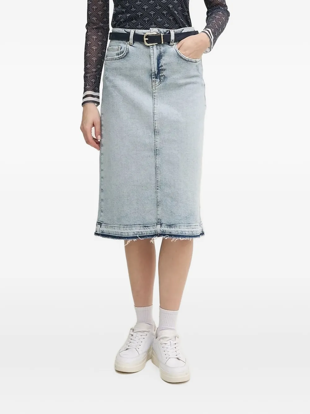 Joop! Romy frayed-hem denim midi skirt - ブルー Joop! Romy frayed-hem denim midi skirt - ブルー