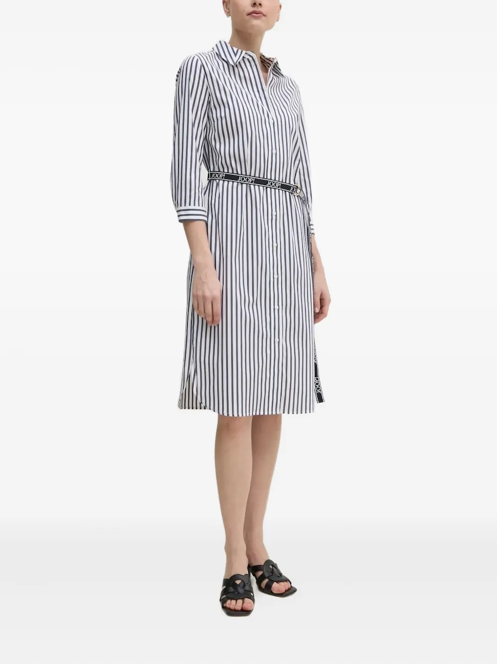 Joop! striped-pattern belted midi shirt dress | White | Image 1