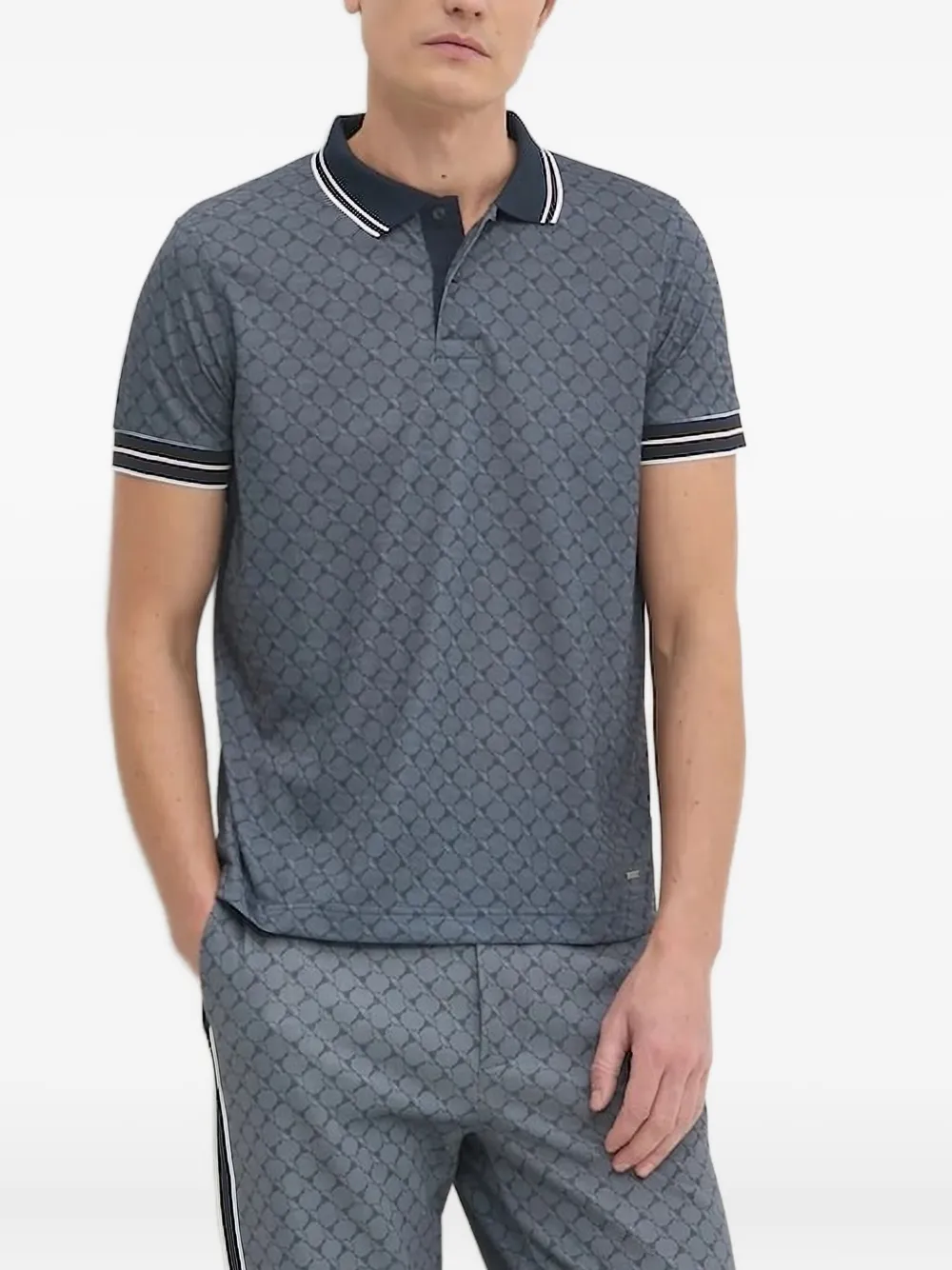 Joop Talon Cornflower Patterned Tipped Polo Shirt In Blue