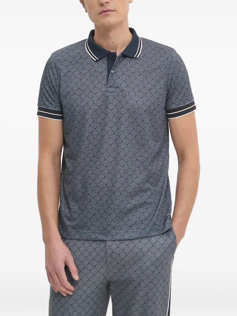 Joop Talon Cornflower Patterned Tipped Polo Shirt In Blue