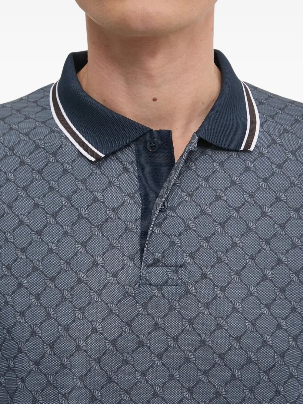 Joop Talon Cornflower Patterned Tipped Polo Shirt In Blue