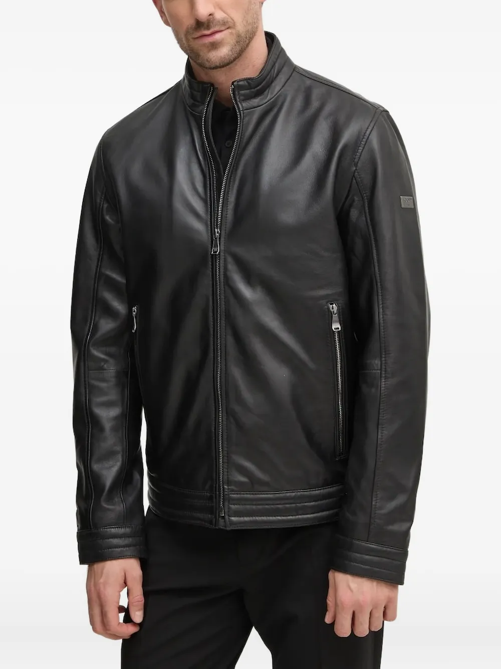 Joop! leather zip-fastening jacket Zwart