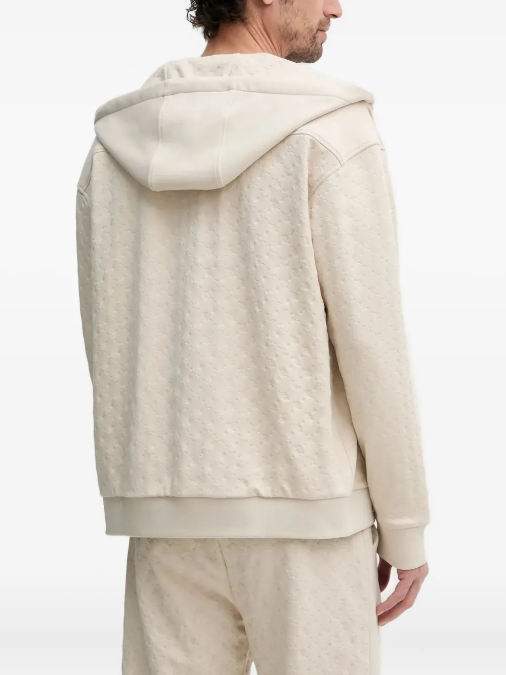 Joop Embossed-pattern Zip-up Hoodie In White