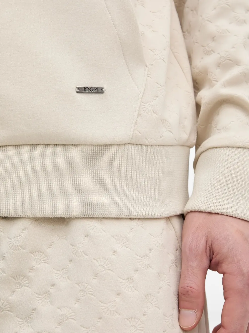 Joop Embossed-pattern Zip-up Hoodie In White