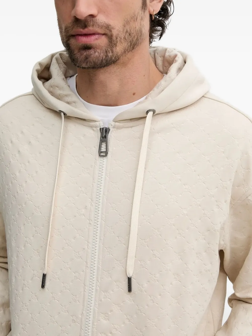 Joop Embossed-pattern Zip-up Hoodie In White