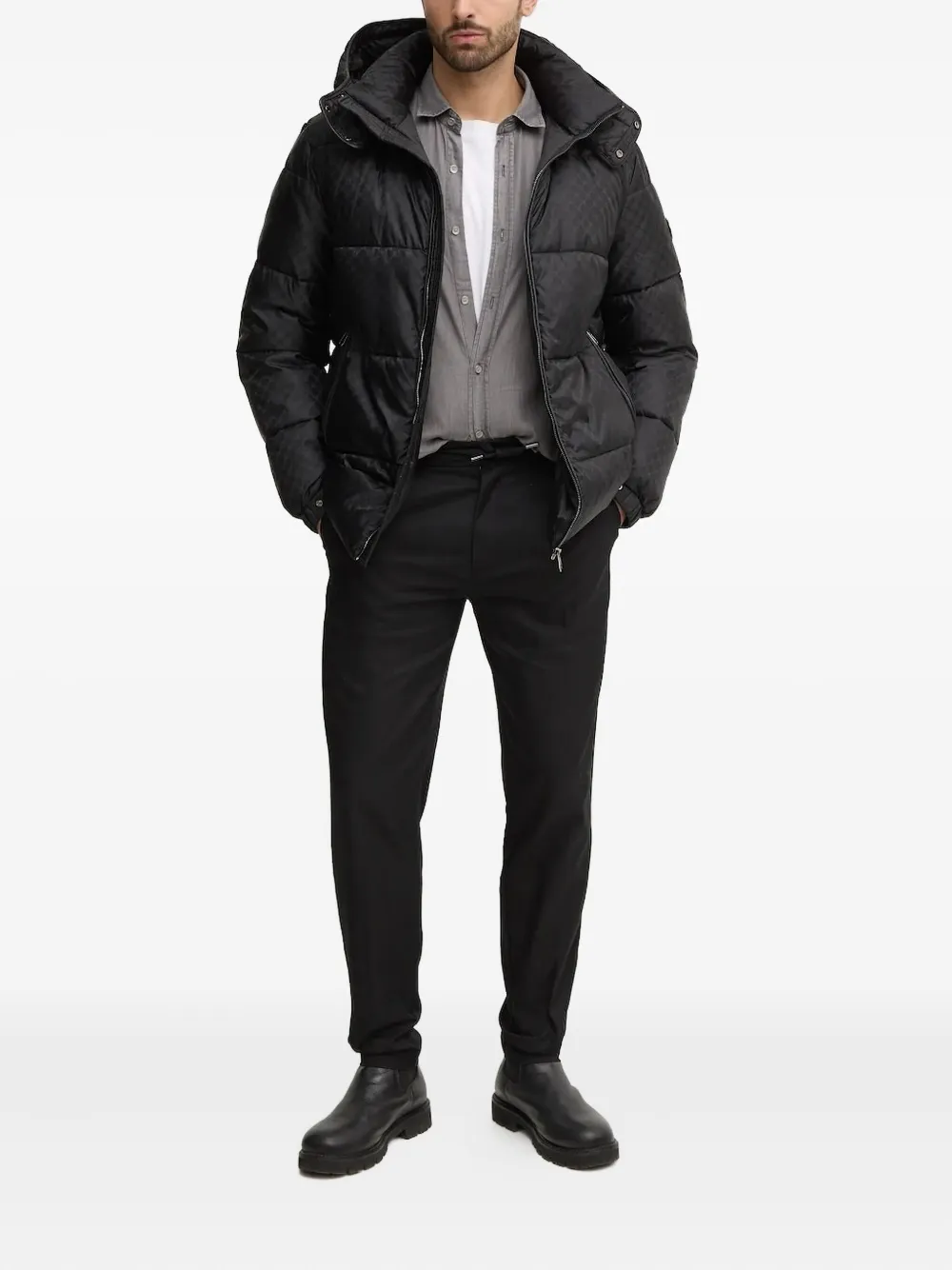 Joop! Gewatteerd jack met monogram Zwart
