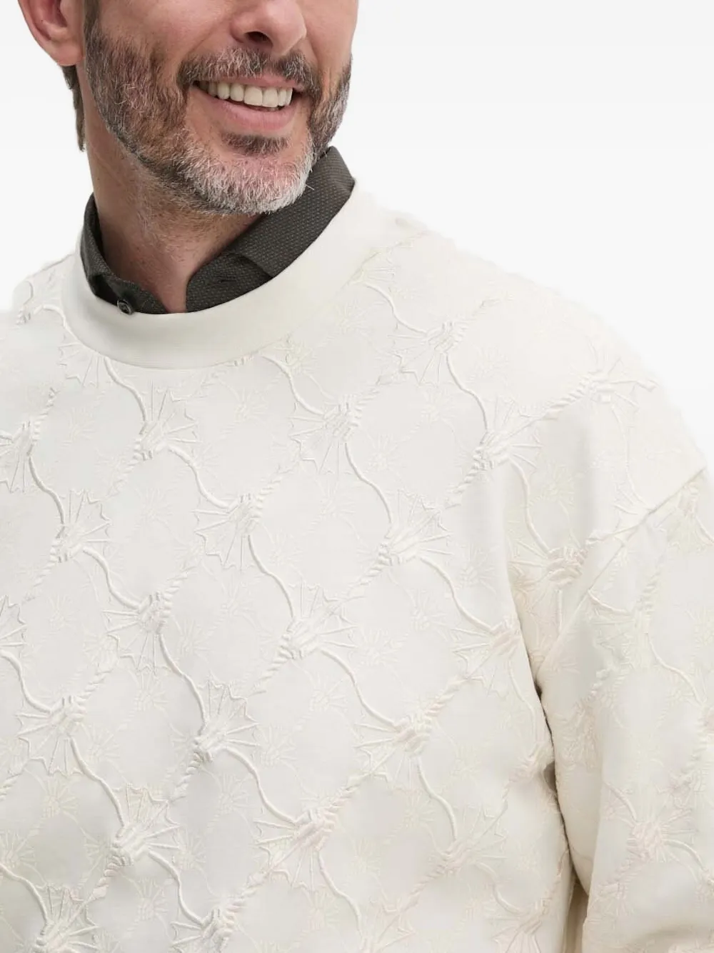 Joop! Trui met bloemenprint en reliëf Wit