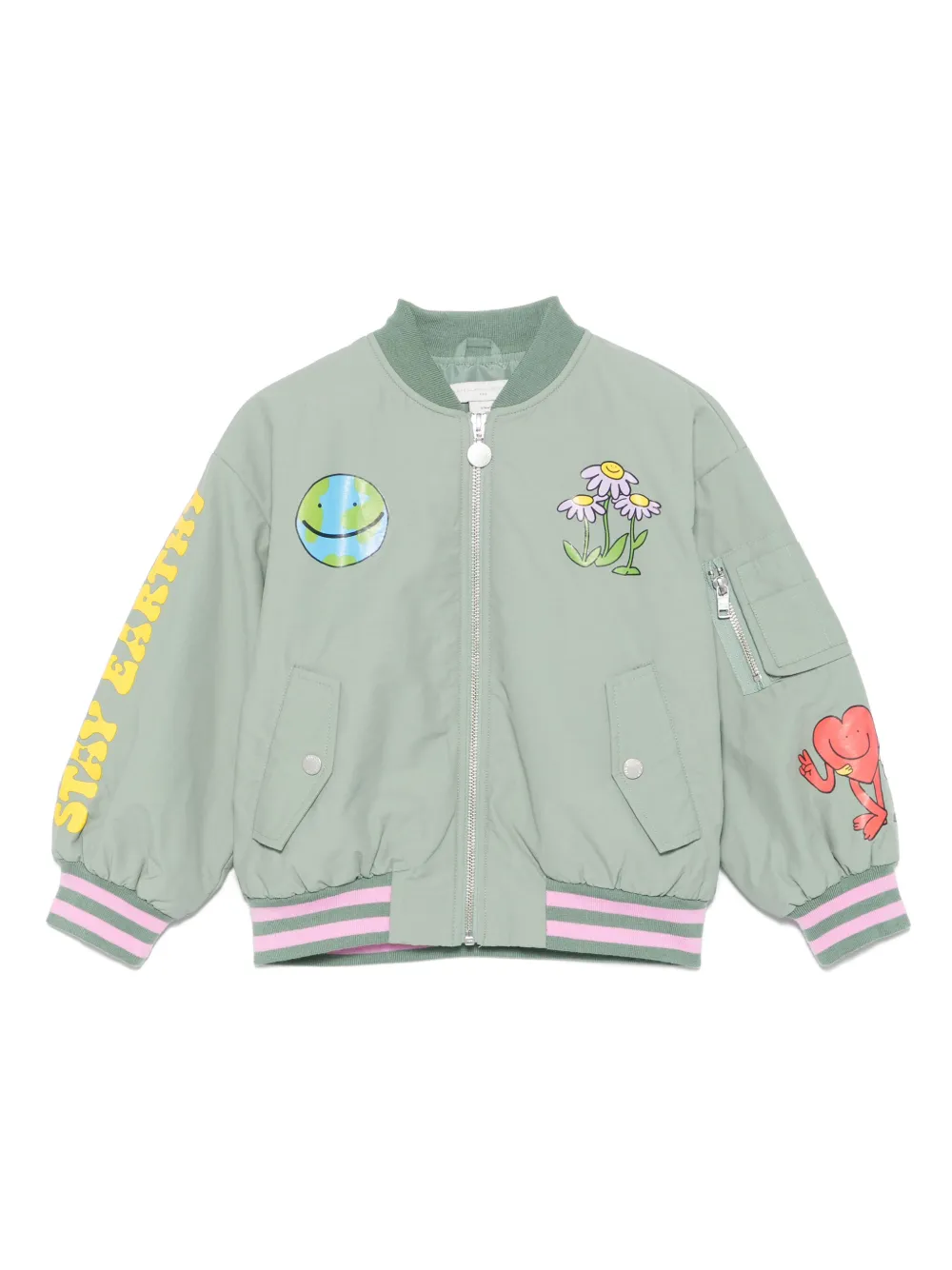 Stella McCartney Kids graphic-print bomber jacket Groen