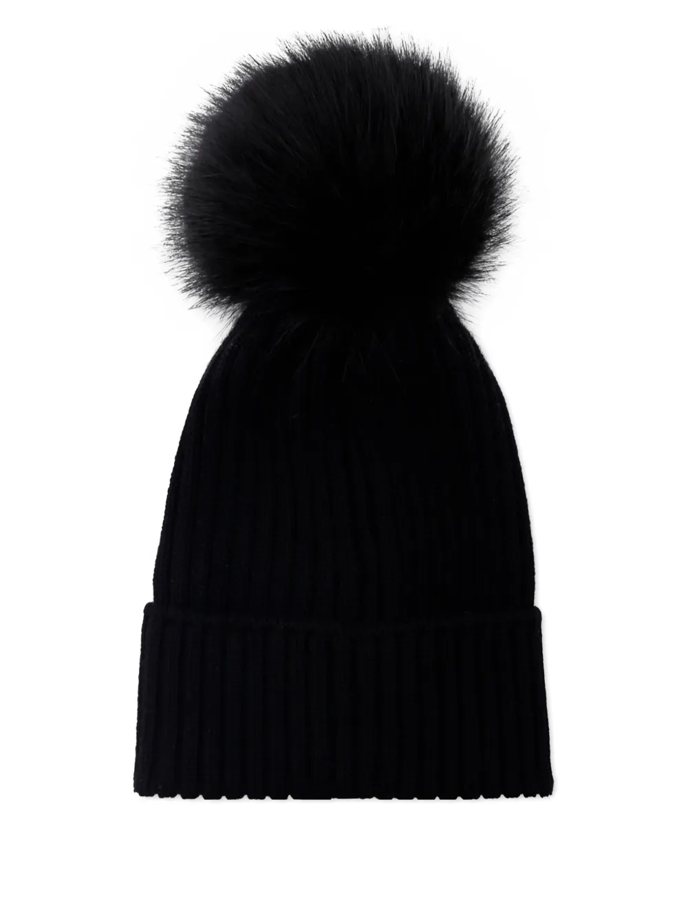 Moncler Enfant Ribgebreide muts met pompon Zwart