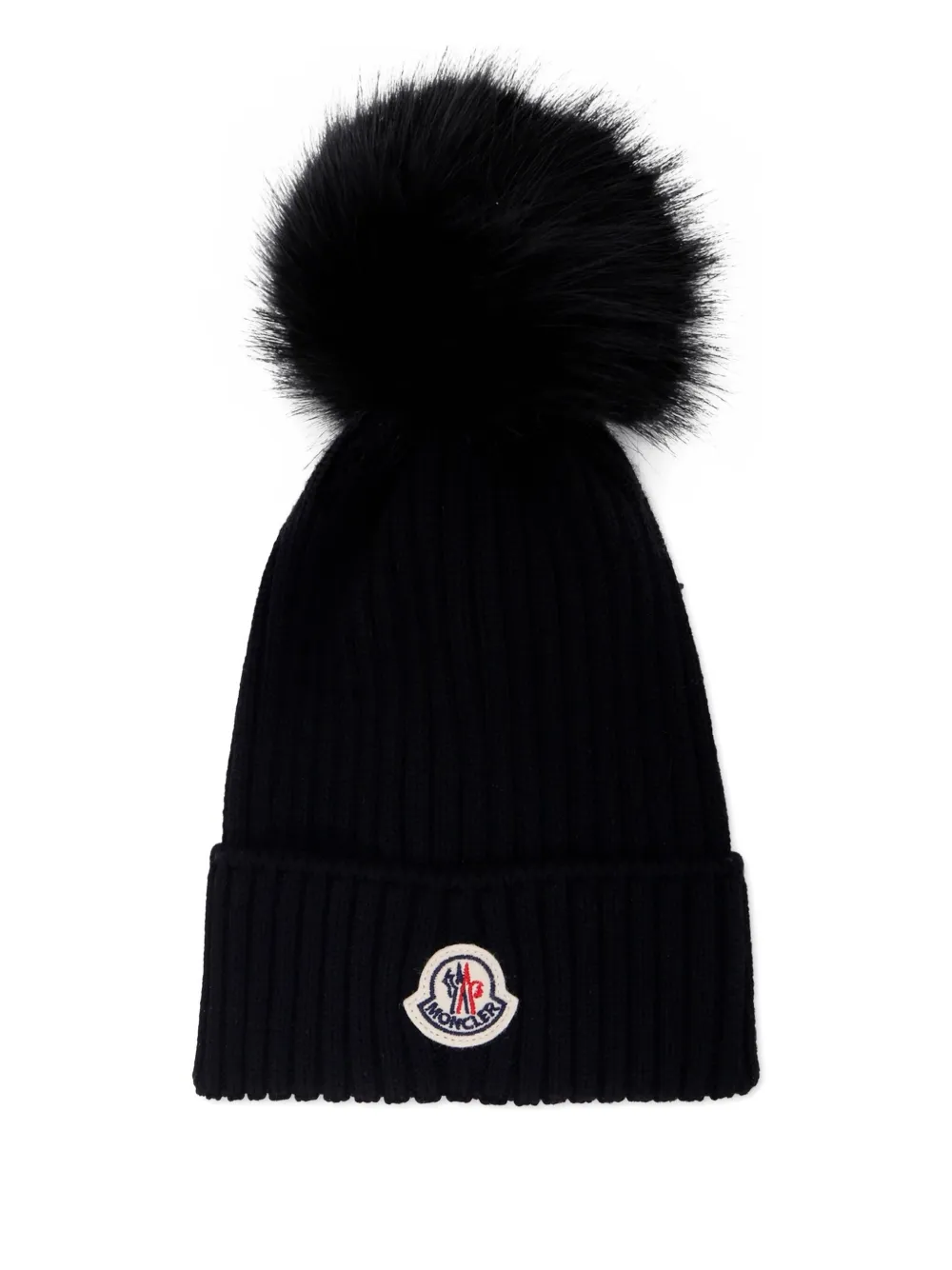 Moncler Enfant Ribgebreide muts met pompon Zwart