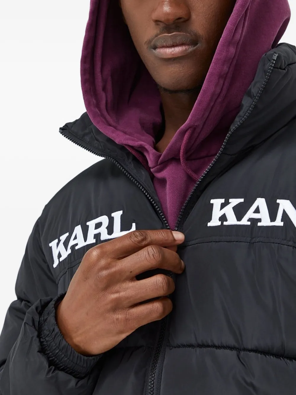 karl kani logo-plaque padded jacket Zwart
