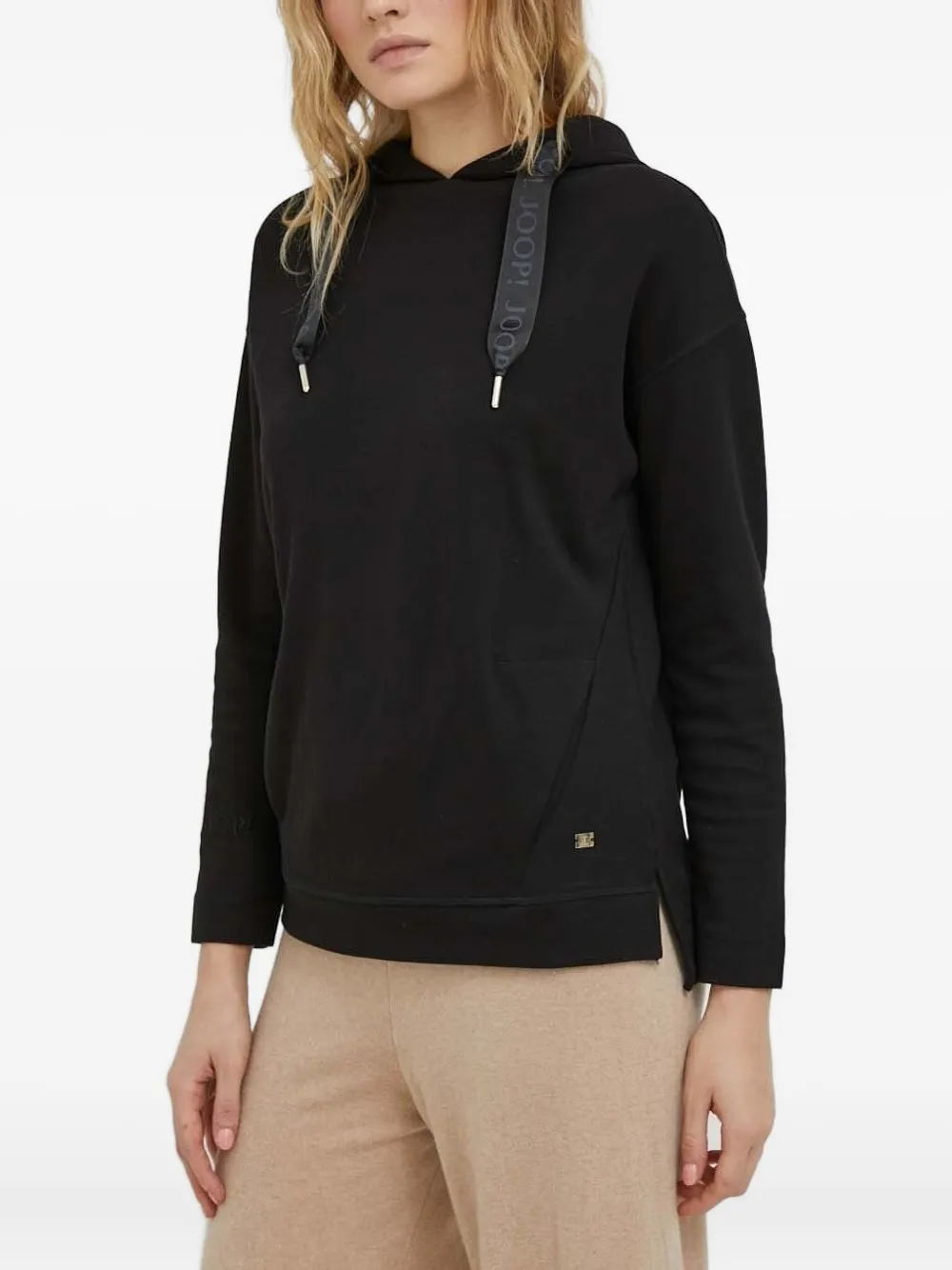 Joop! Top met capuchon en split Zwart