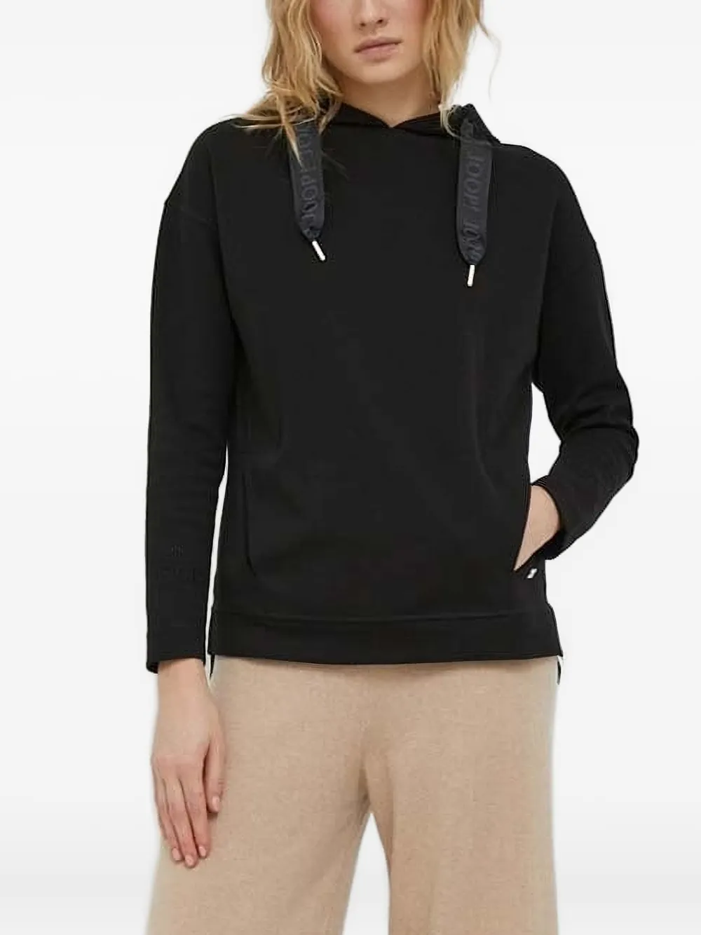 Joop! Top met capuchon en split Zwart