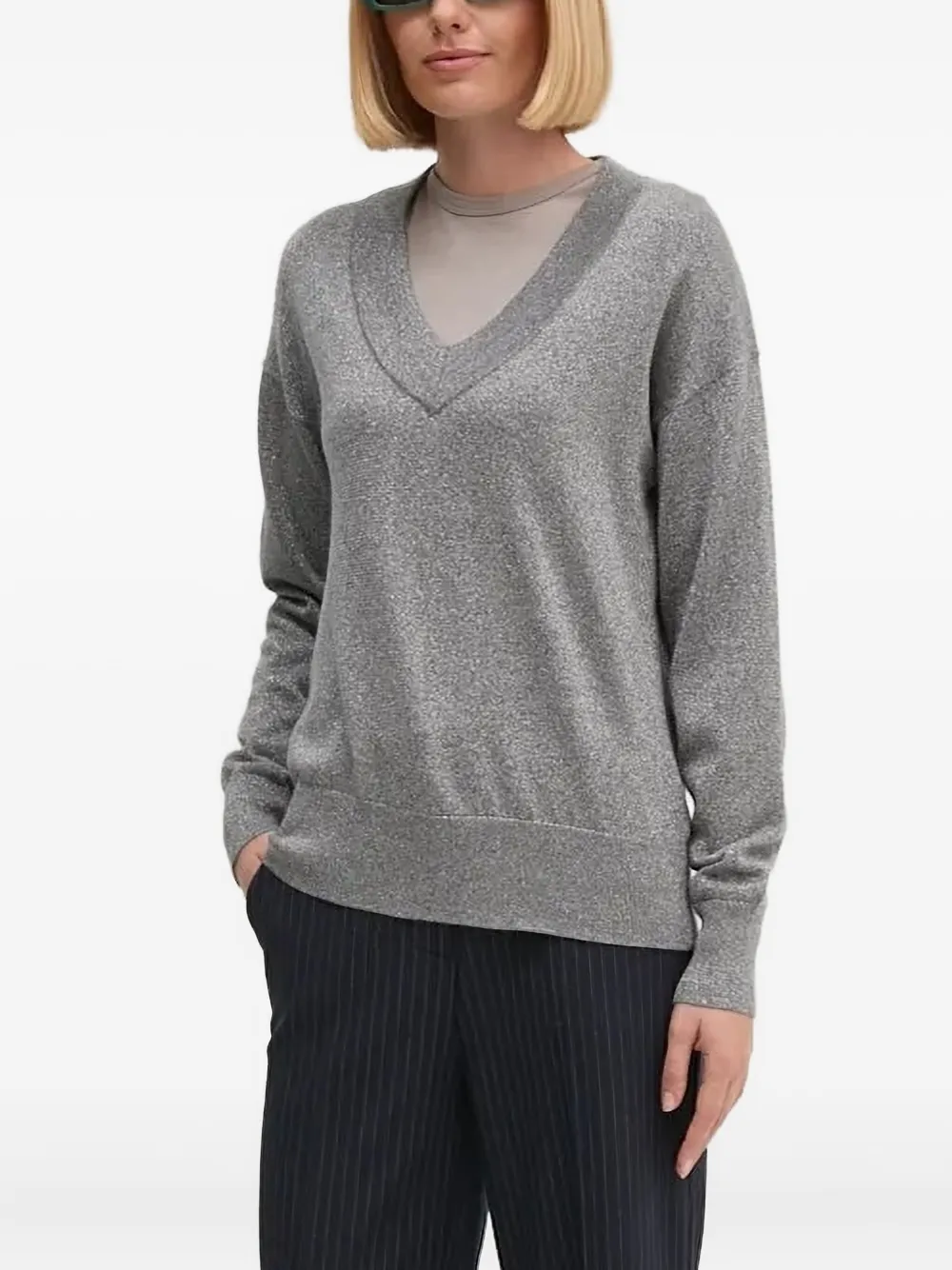 Joop! Trui met metallic-effect en V-hals Grijs