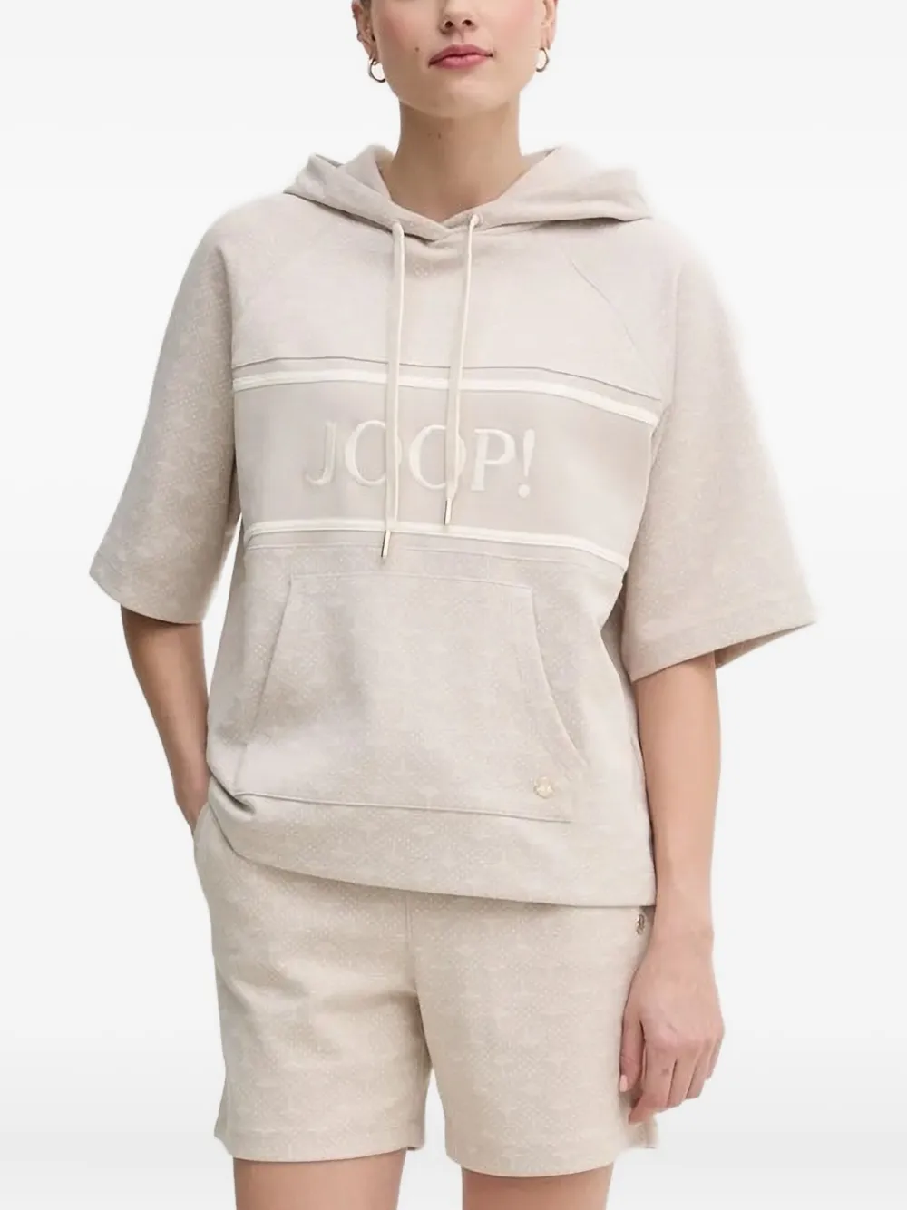 Joop! short-sleeve logo-detail hoodie Beige