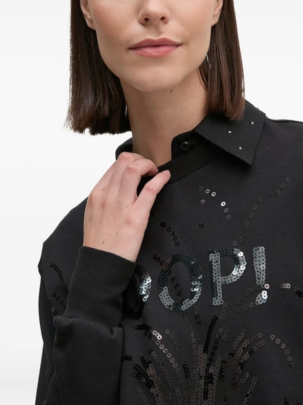 Joop! Sweater met kraag verfraaid met pailletten 1 BLACK