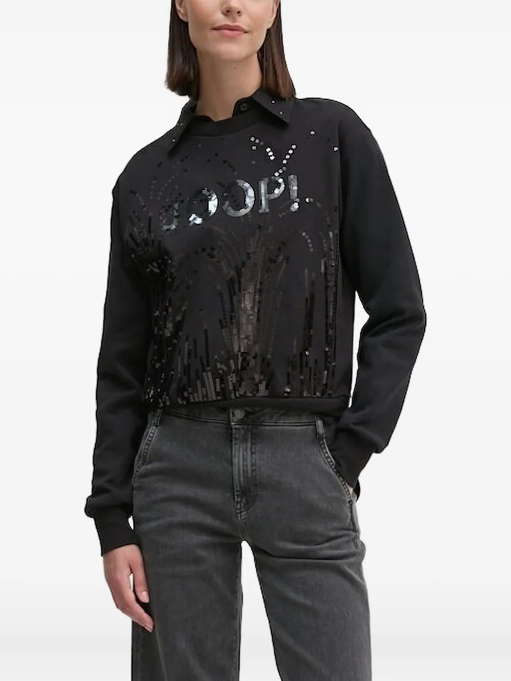Joop! sequin-embellished collar sweatshirt 1 BLACK