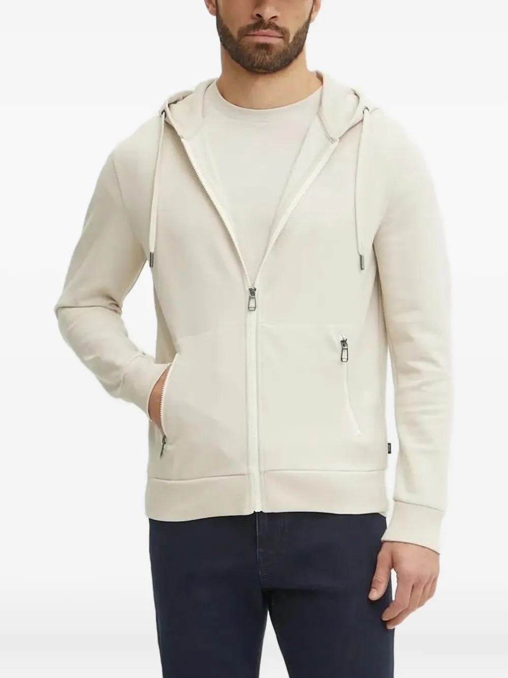 Joop Zip-up Drawstring Hoodie In Neutral