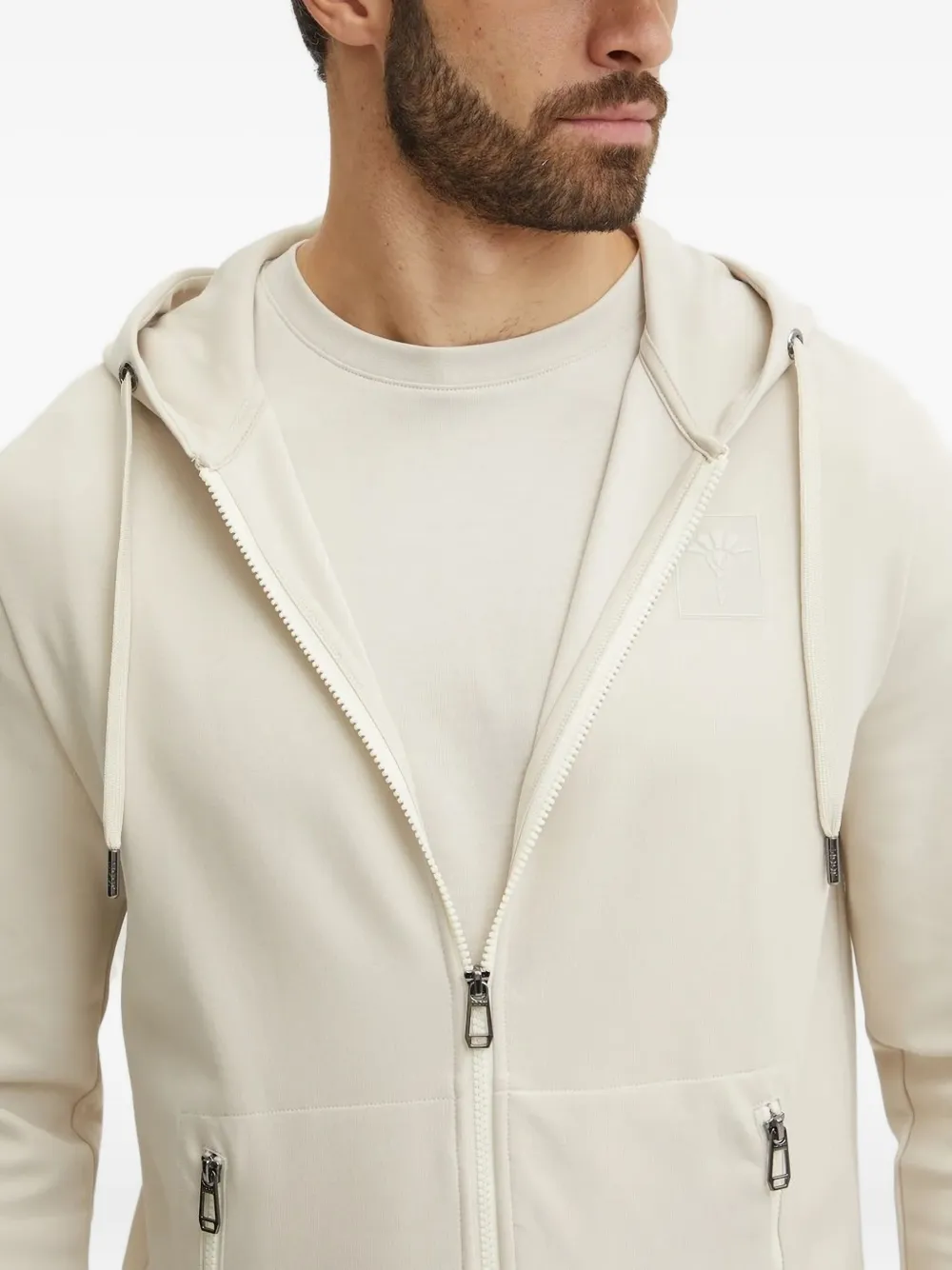 Joop Zip-up Drawstring Hoodie In Neutral