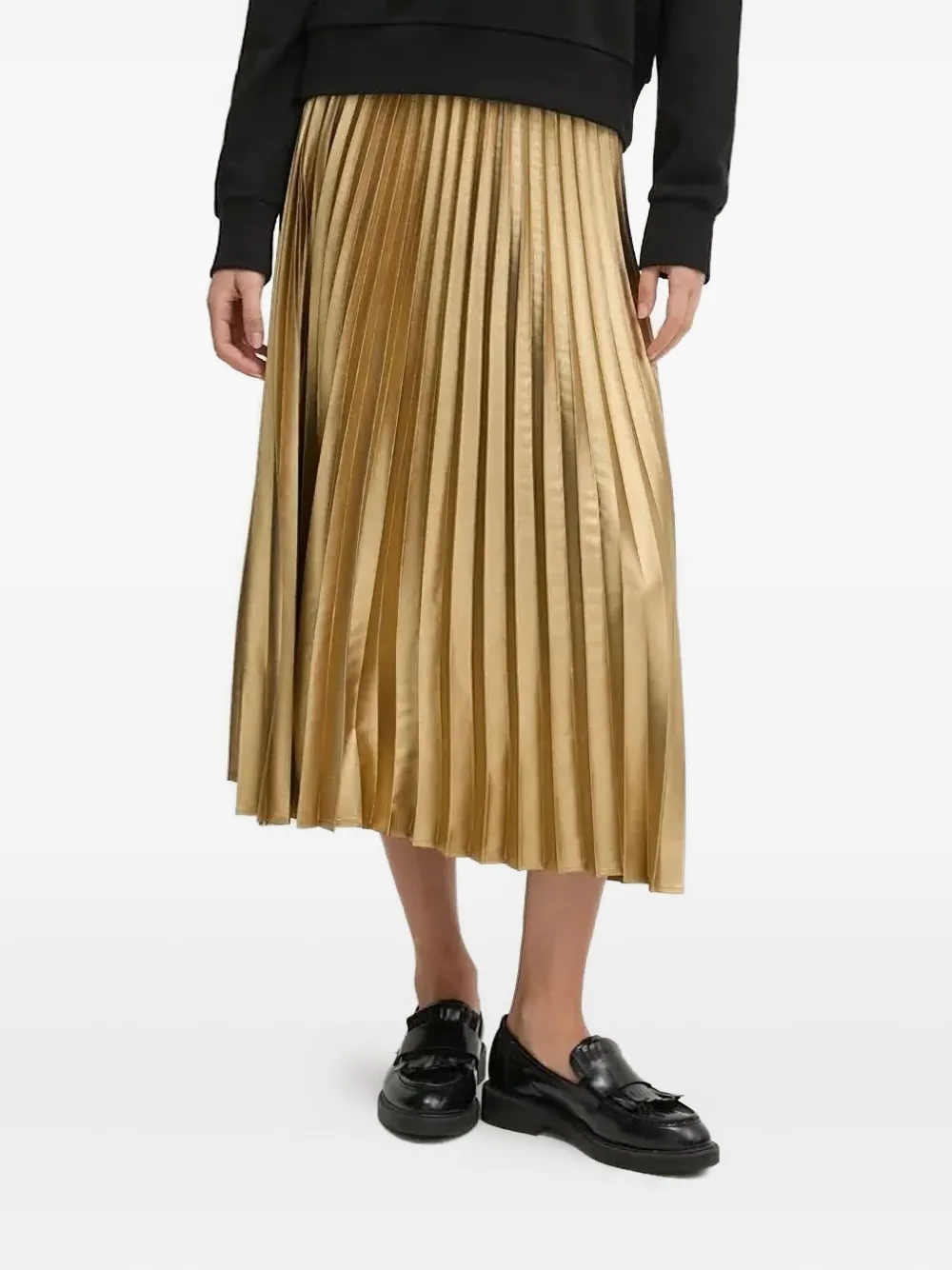 Joop Pleated Metallic Midi-skirt In Gold