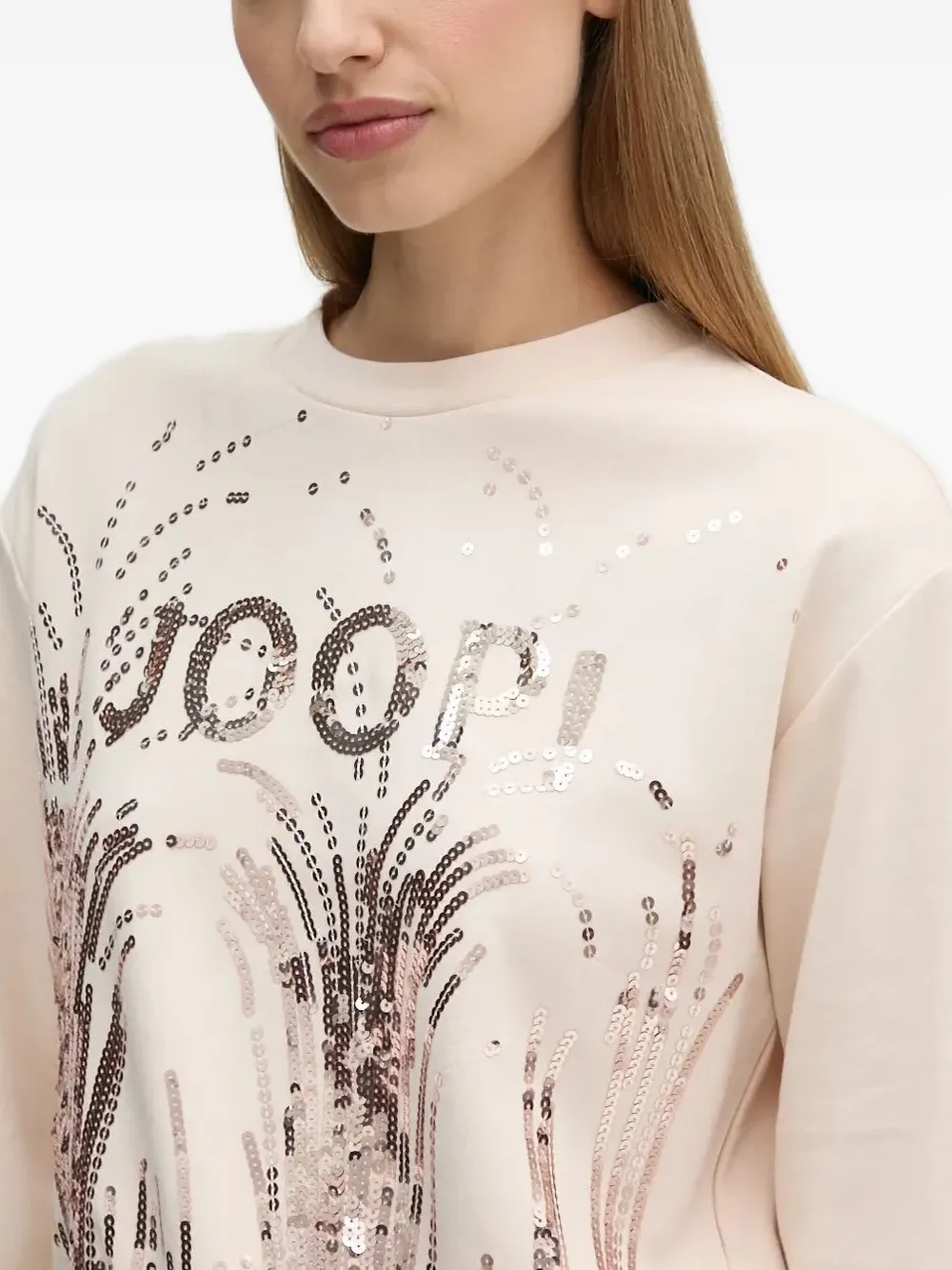 Joop! Sweater met pailletten en ronde hals Roze