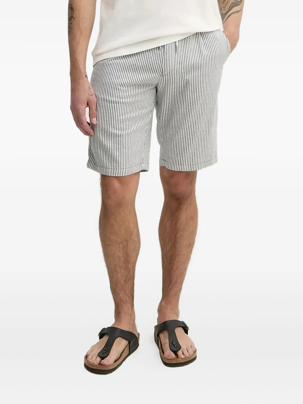 Joop! striped-pattern cotton-linen blend shorts Blauw