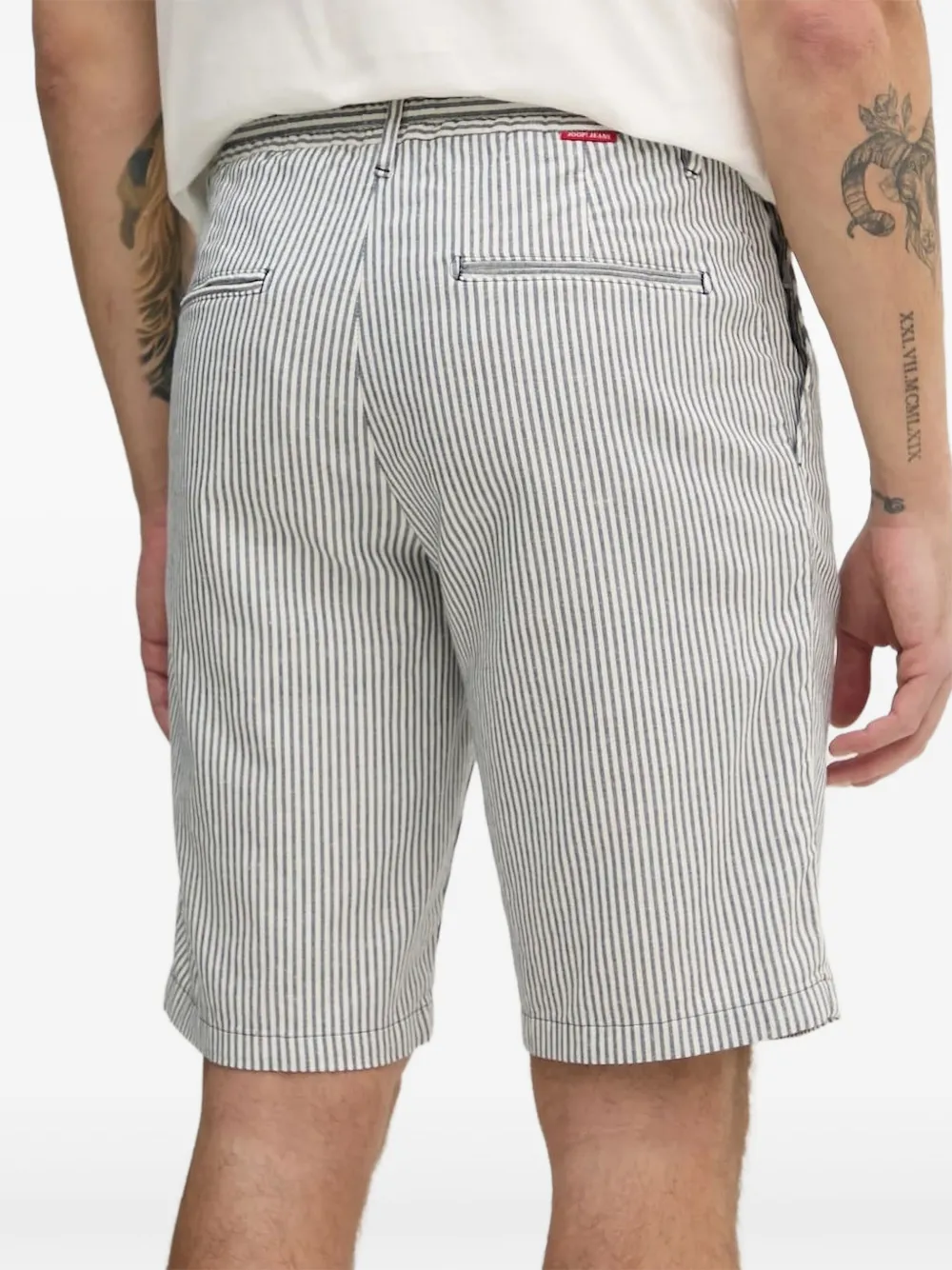 Joop! striped-pattern cotton-linen blend shorts - Blauw