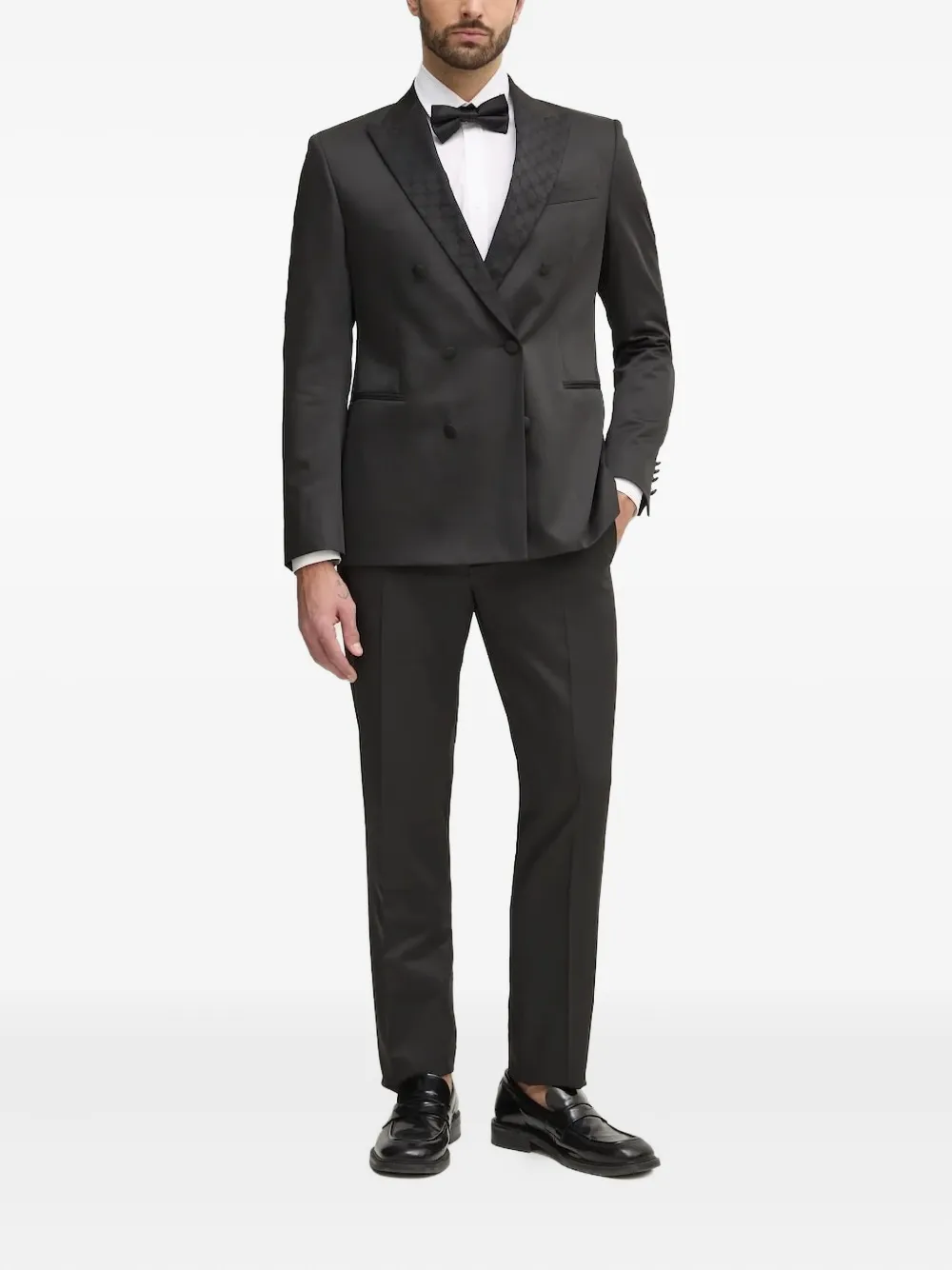 Joop Double-breasted Patterned Suit In Black