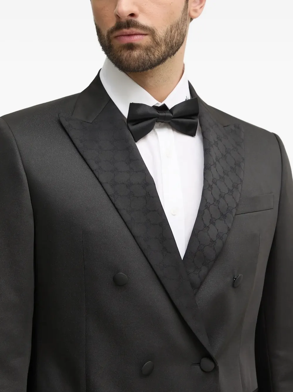 Joop Double-breasted Patterned Suit In Black