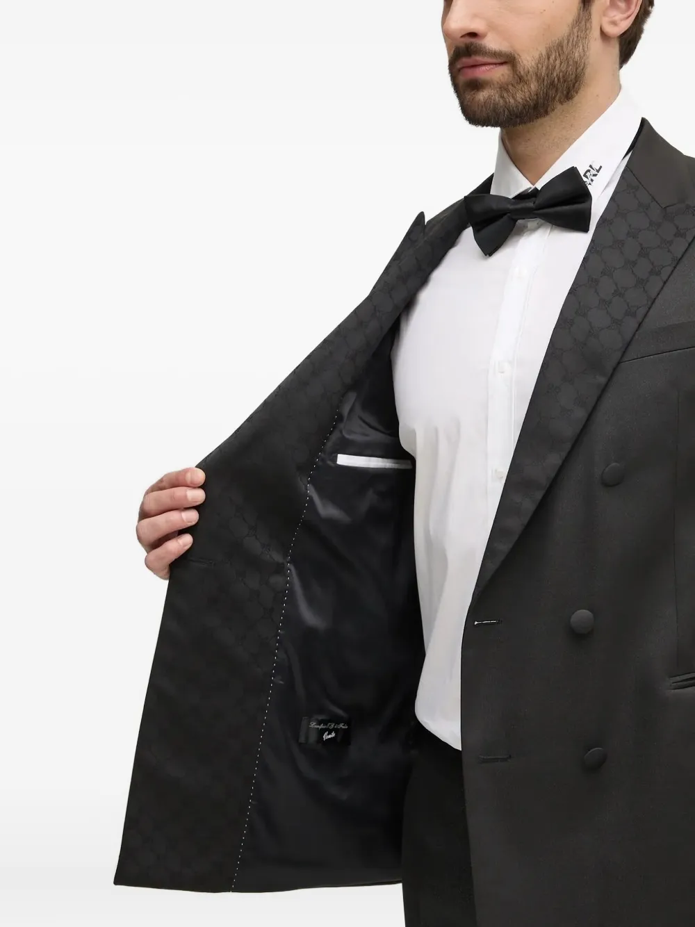 Joop Double-breasted Patterned Suit In Black