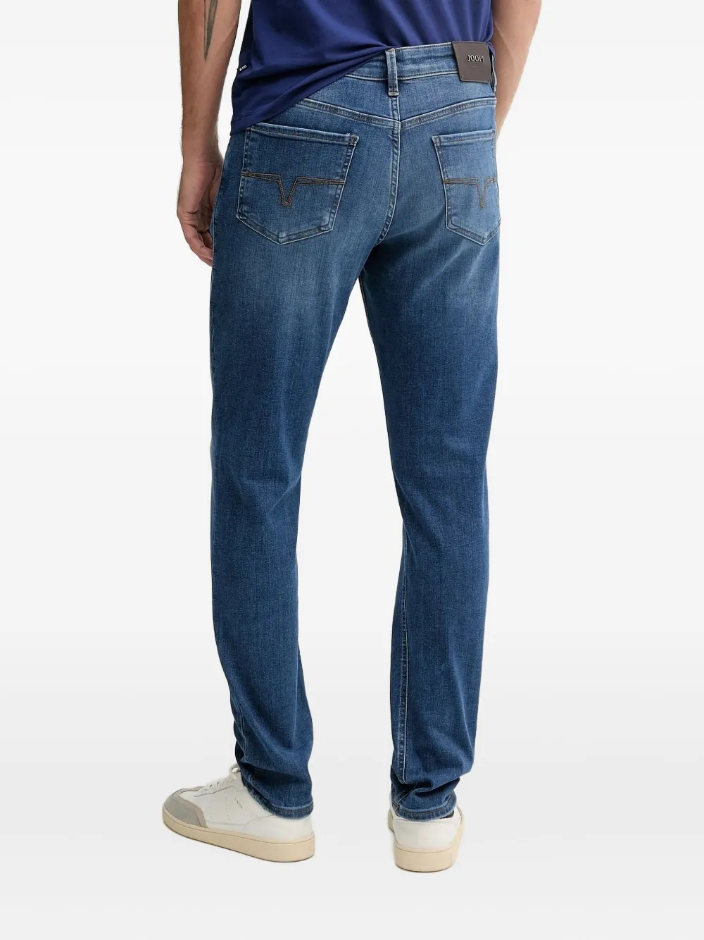 Joop! Jeans met leren patch Blauw