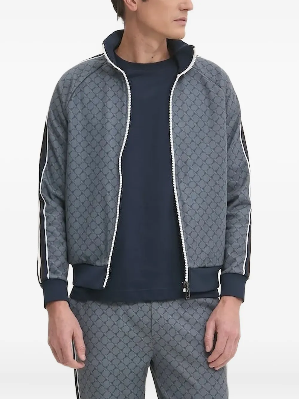 Joop Tajan Cornflower Monogram Stripe-detail Track Top In Gray