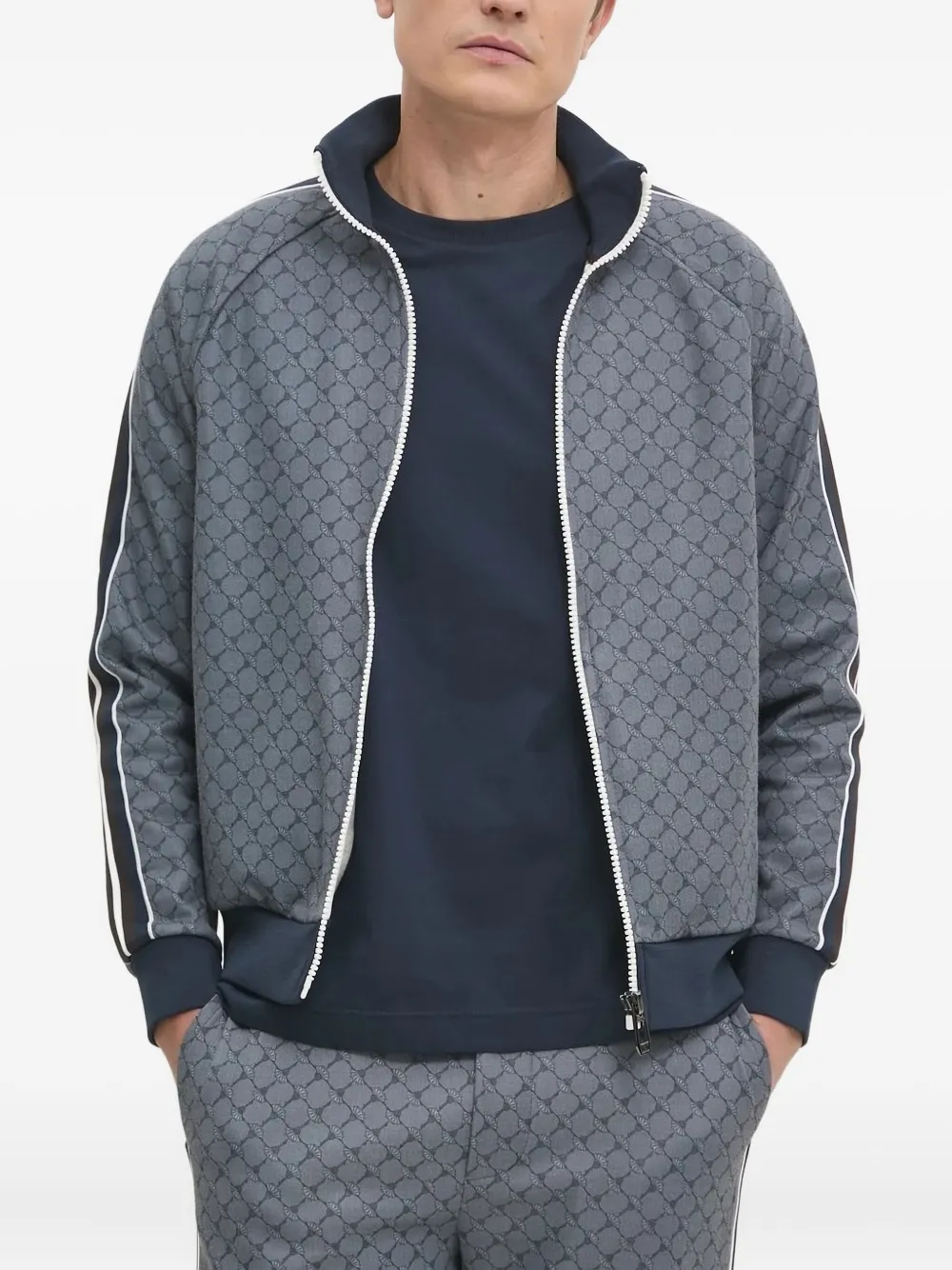 Joop Tajan Cornflower Monogram Stripe-detail Track Top In Gray