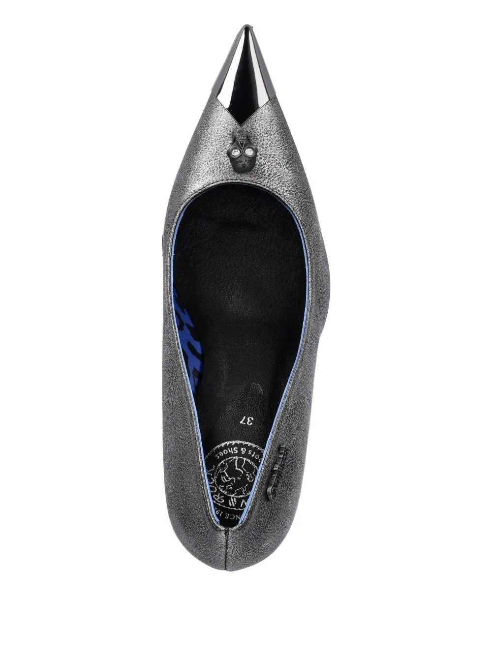 NEW ROCK 90mm skull-detail metallic pumps Silver