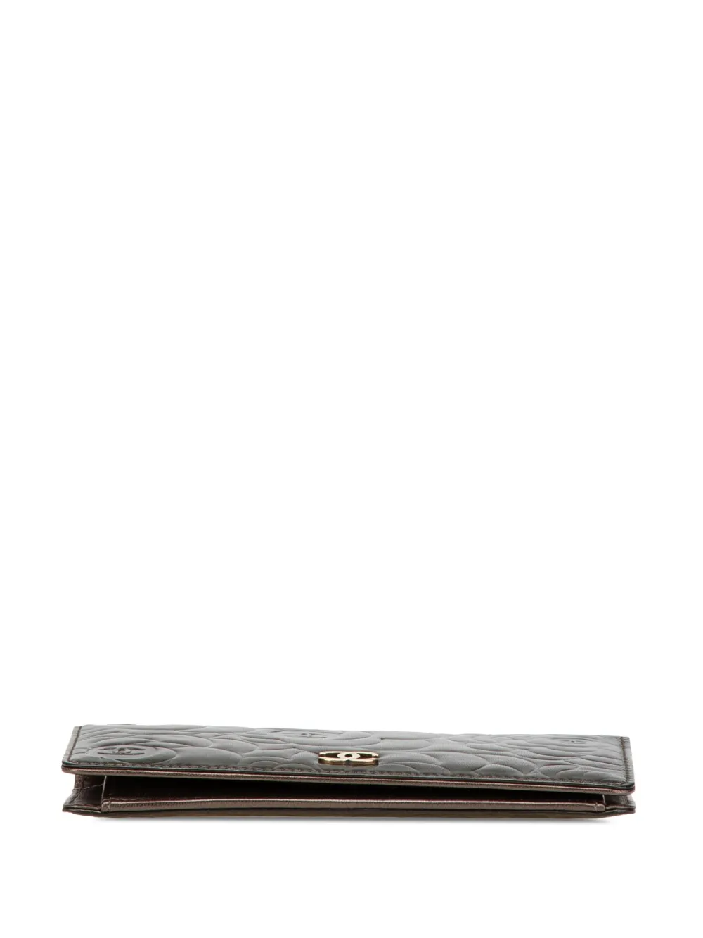 Pre-owned Chanel 2013-2014 Embossed Lambskin Cc Camellia Bifold Wallet Long Wallets