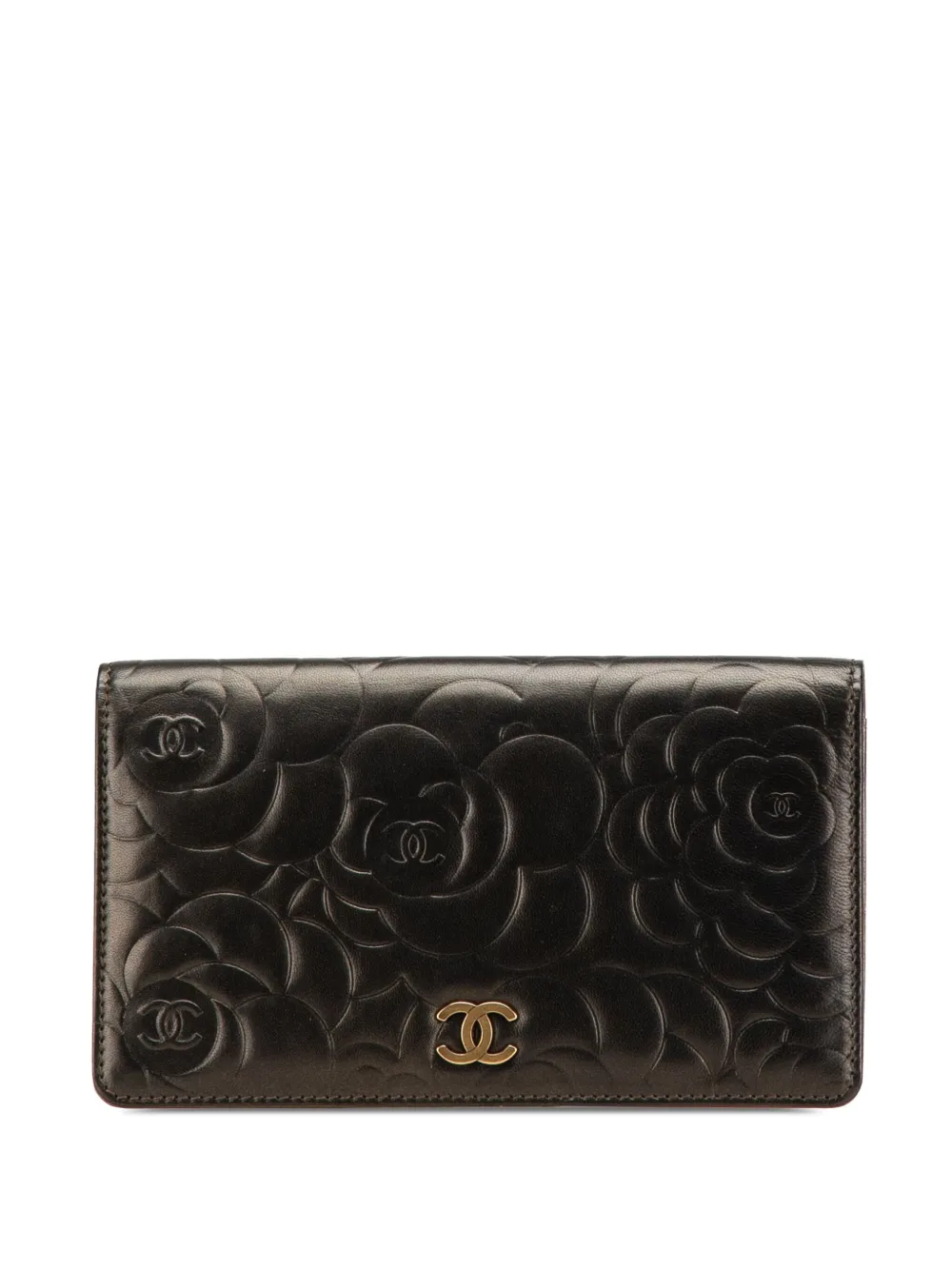 CHANEL Pre-Owned 2013-2014 Embossed Lambskin CC Camellia Bifold Wallet long wallets | Black | Image 1