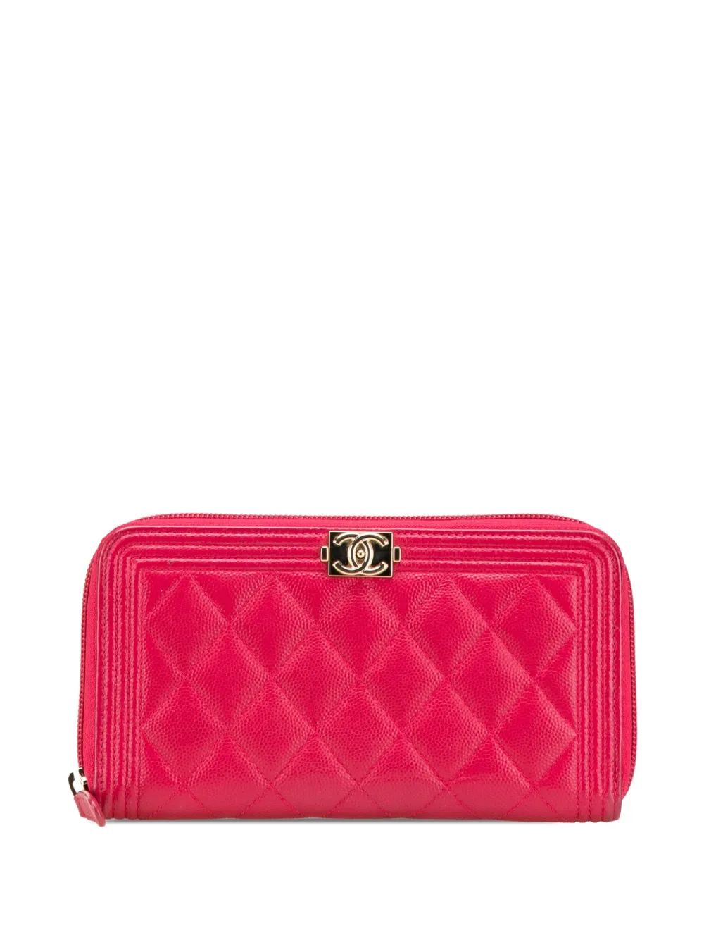 CHANEL Pre-Owned 2016-2017 Quilted Caviar Boy Zip Around Wallet long wallets | Pink | Image 1