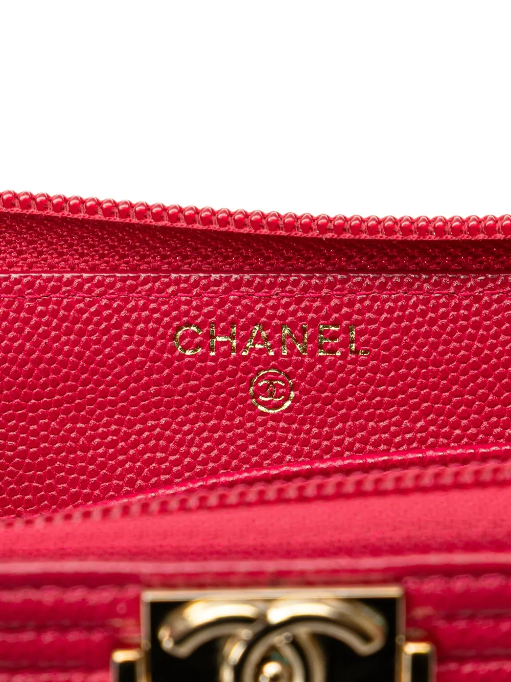 Pre-owned Chanel 2016-2017 Quilted Caviar Boy Zip Around Wallet Long Wallets In Pink