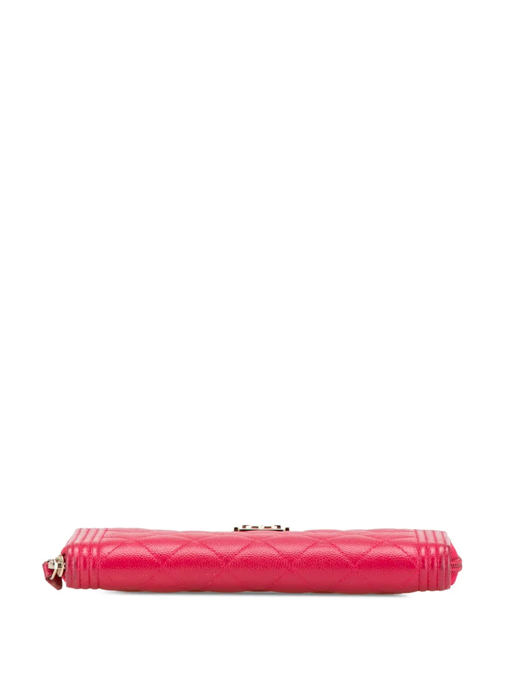 Pre-owned Chanel 2016-2017 Quilted Caviar Boy Zip Around Wallet Long Wallets In Pink