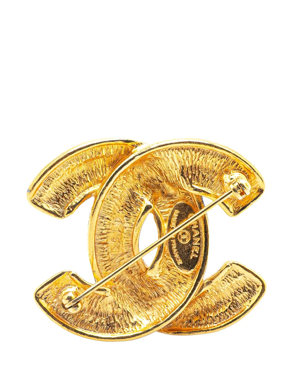 Pre-owned Chanel 1970-1980 Gold Plated Cc Quilted Brooch Costume Brooch