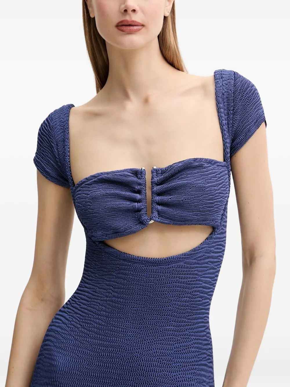 Paramidonna Textured Cut-out Mini Party Dress In Blue