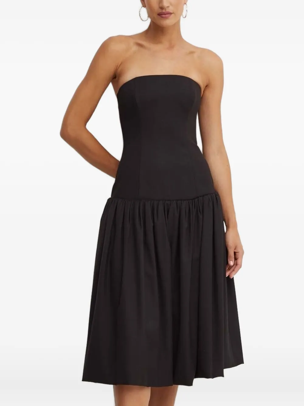 La Mania strapless gathered midi day dress - Zwart