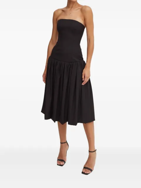 La Mania strapless gathered midi day dress