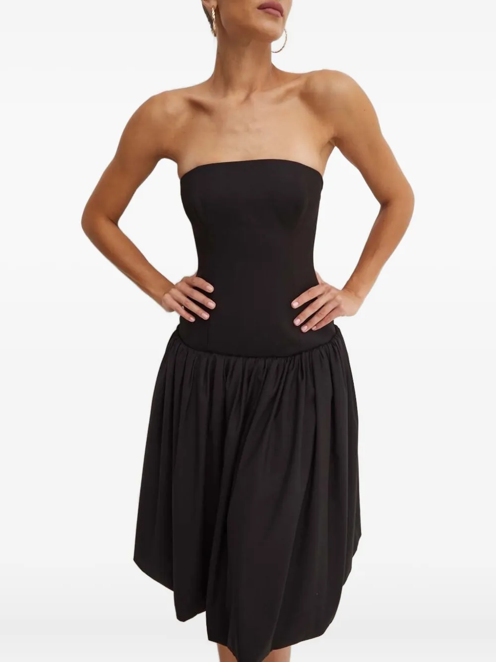 La Mania Strapless gesmockte midi-jurk Zwart