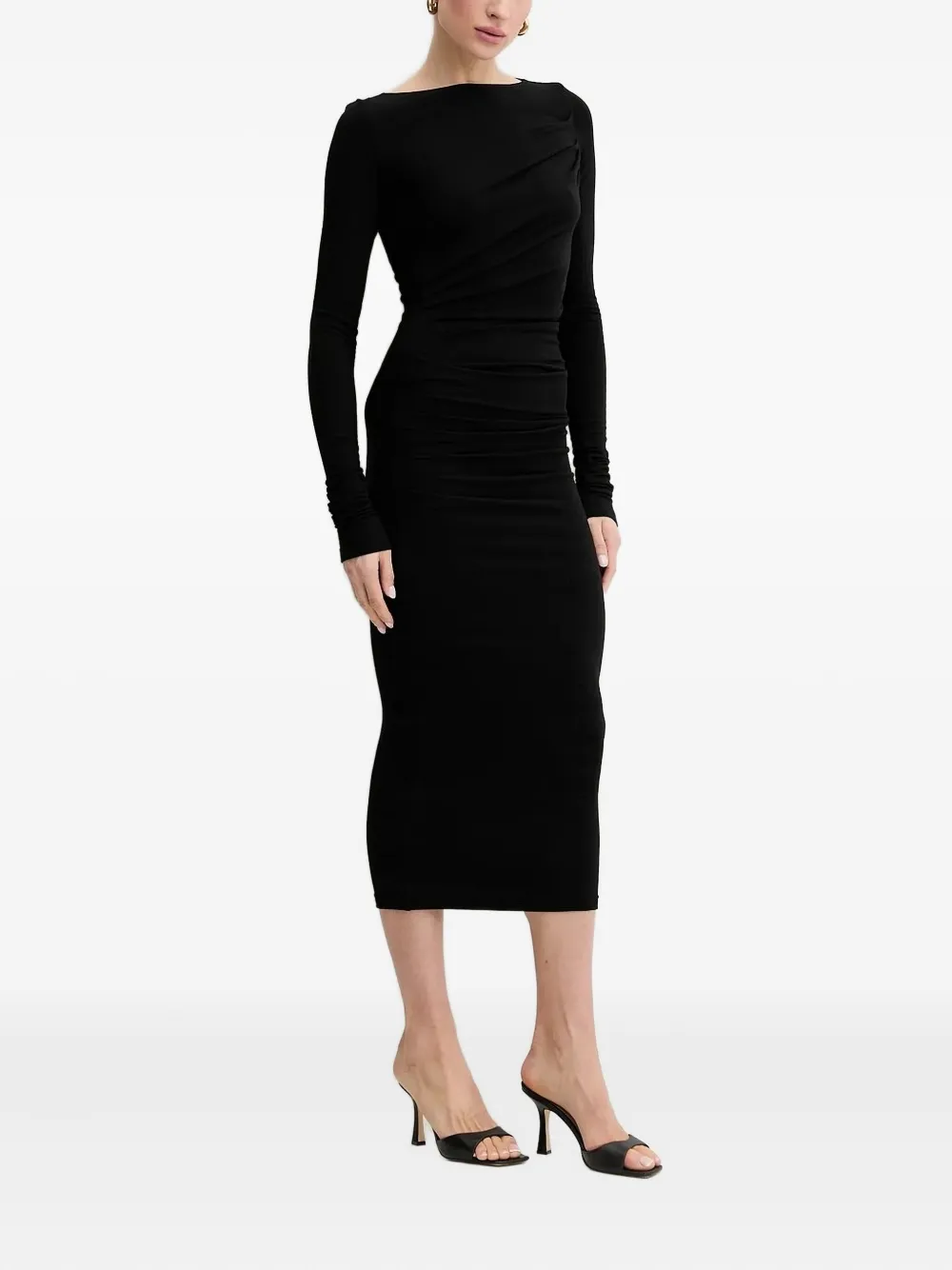 La Mania draped long-sleeve dress Zwart