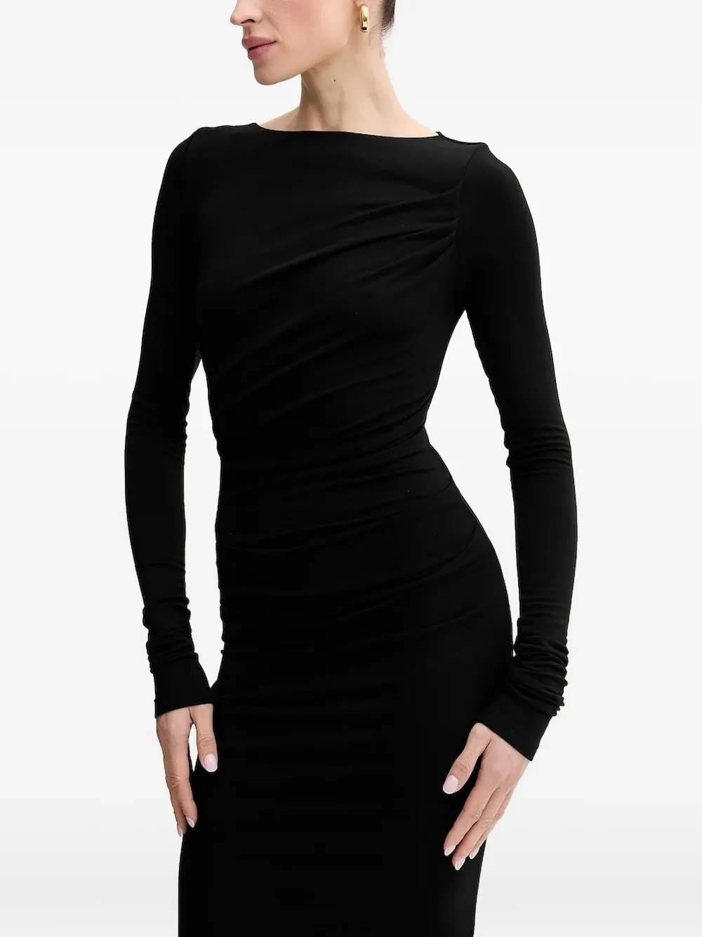 La Mania Draped Long-sleeve Dress In Black