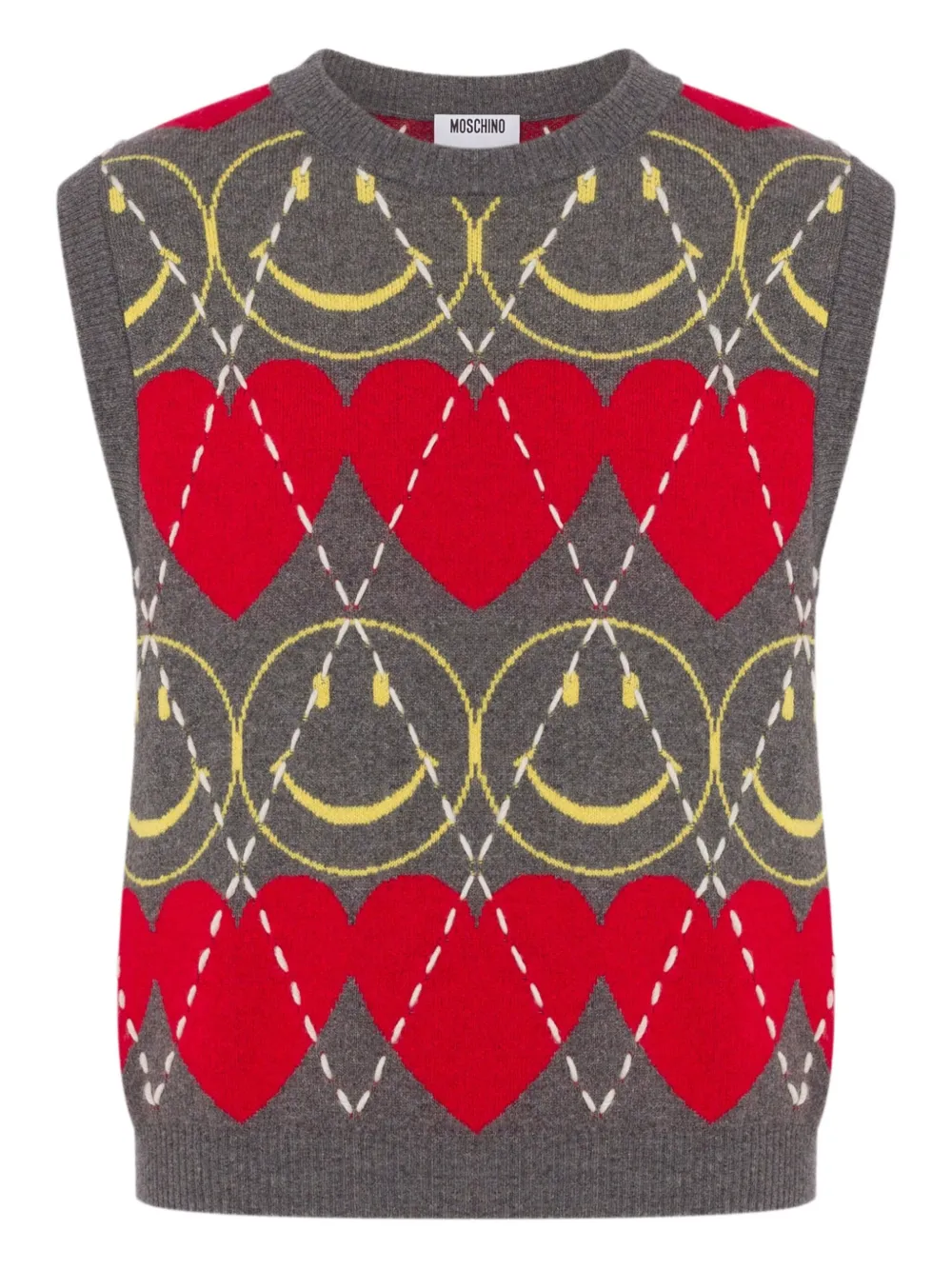 Moschino smiley heart-intarsia vest Grijs