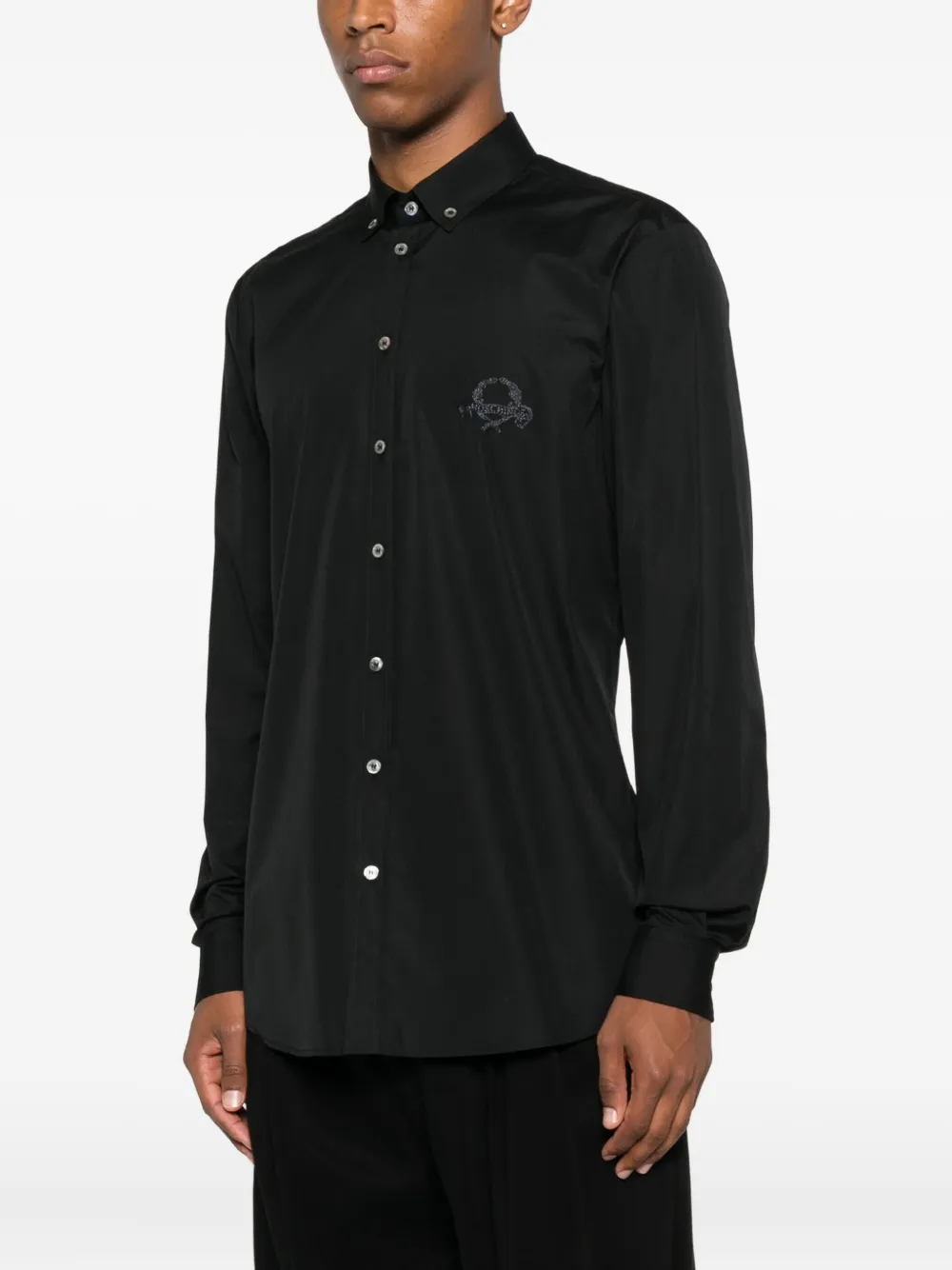 Moschino logo-embroidered cotton shirt Zwart