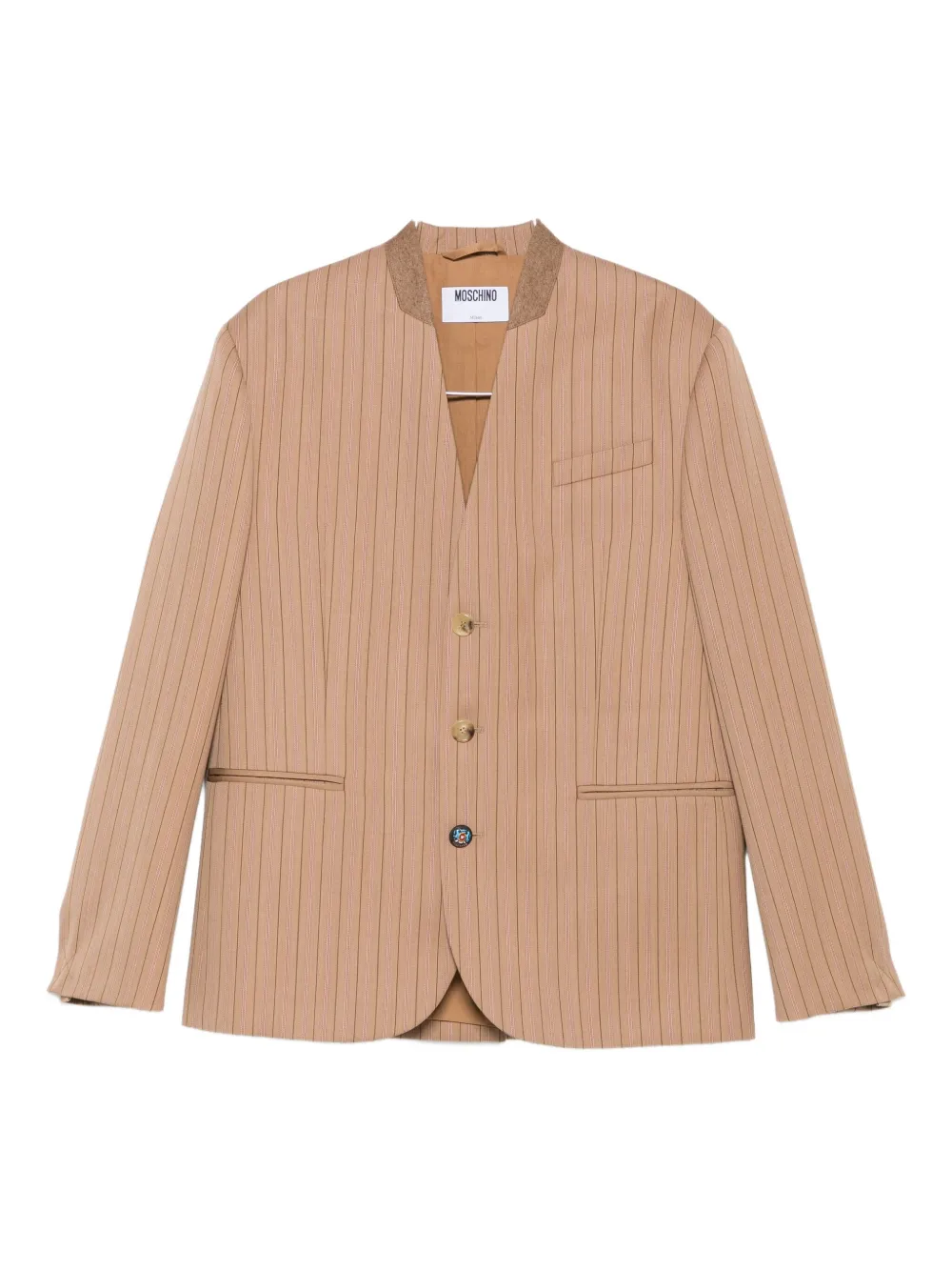 Moschino pinstripe mandarin-collar jacket - Toni neutri